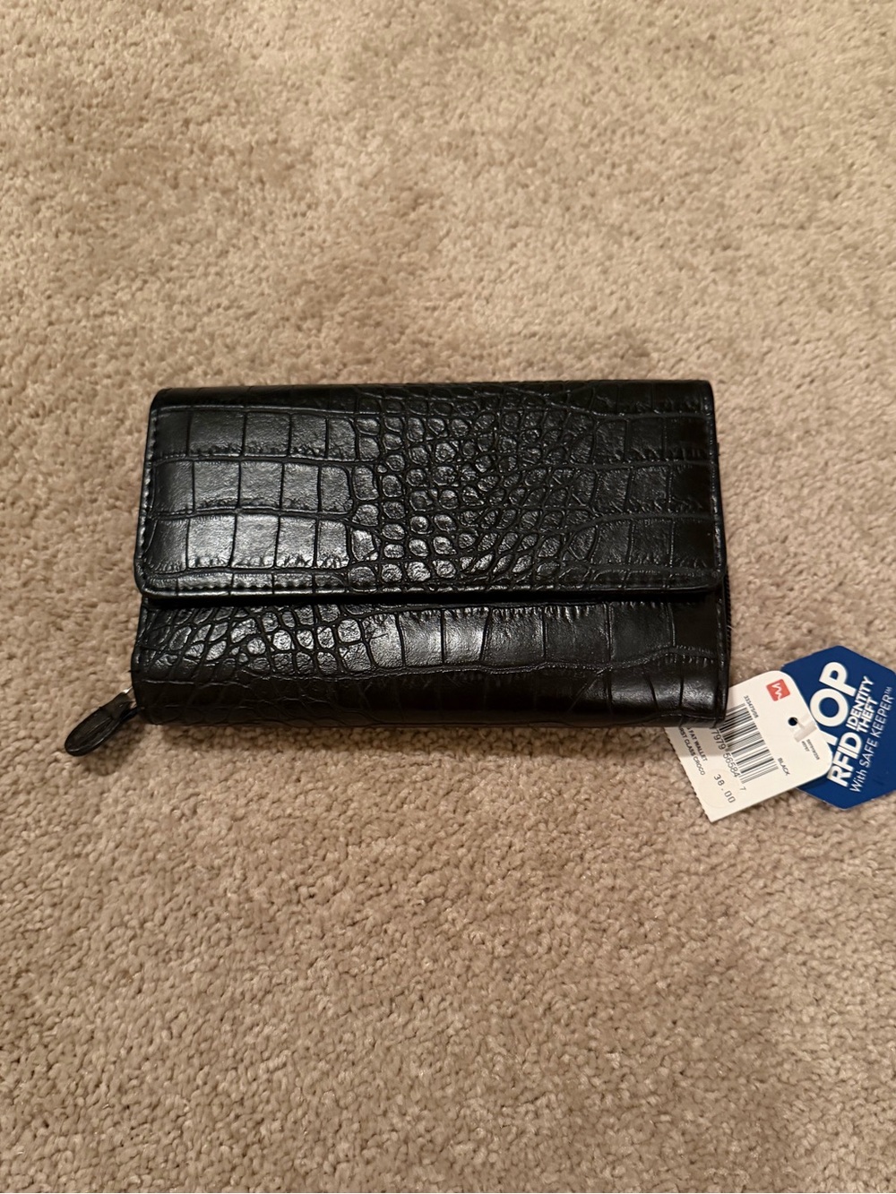 Mundi black crocodile-embossed flap clutch organizer wallet RFID safe Technology
